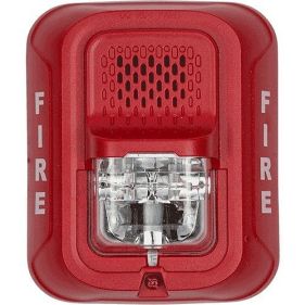 System Sensor P2R-L L-Series Indoor Selectable Output Horn Strobe, 2-Wire, Wall Mount, "FIRE" Marking, Red